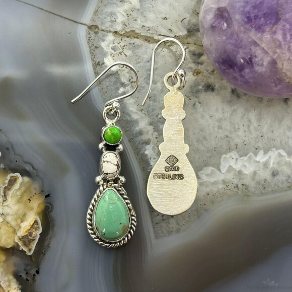 Sterling Silver Southwestern Style Multistone Dangle Earrings For Women #13 - Picture 7 of 10